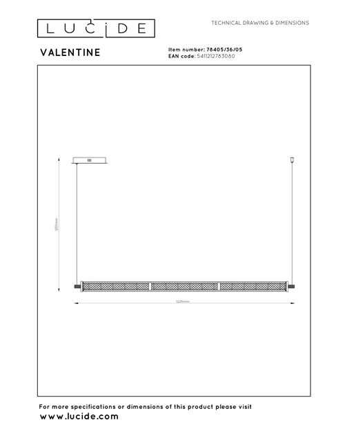 Lucide VALENTINE - Pendelleuchten - LED Dim. - CCT - 1x36W 2200K/3000K - Champagner Farbe - Vibes - technisch